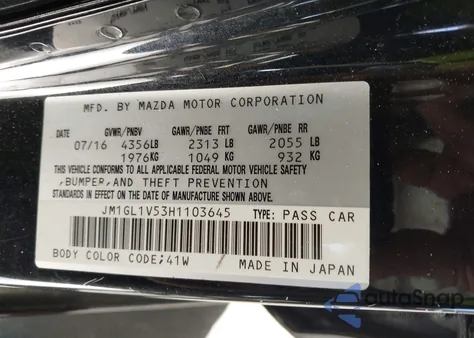 2017 Mazda Mazda6 Touring z USA, uszkodzony, nr VIN JM1GL1V53H1103645